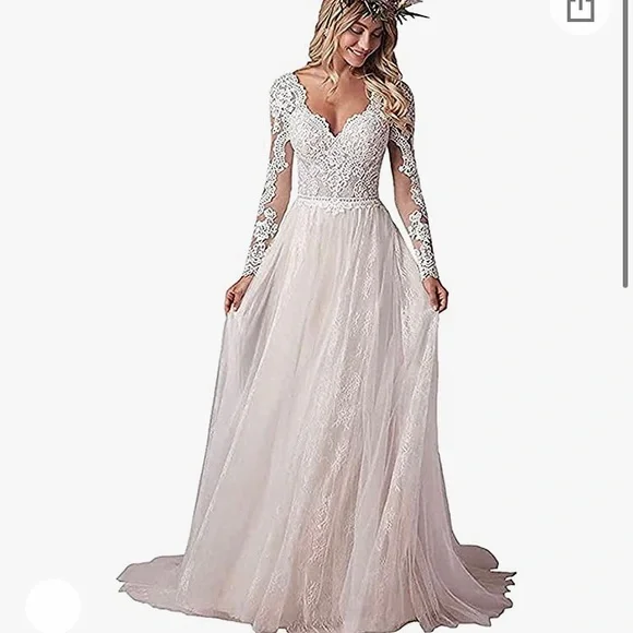 Dresses | Summery A Line Long Beachy Beautiful Wedding Dress Size 16 Plus |  Poshmark